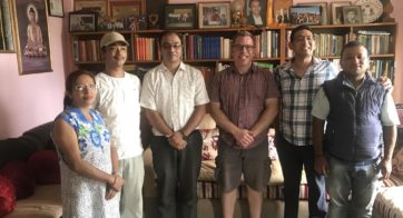 From left to right: Rashmi Shakya, Nabin Bajracharya (Scanning Technician), Milan Shakya (NIBS Managing Director), Travis DeTour, Miroj Shakya (Director of NIBS), Tejendra Shakya