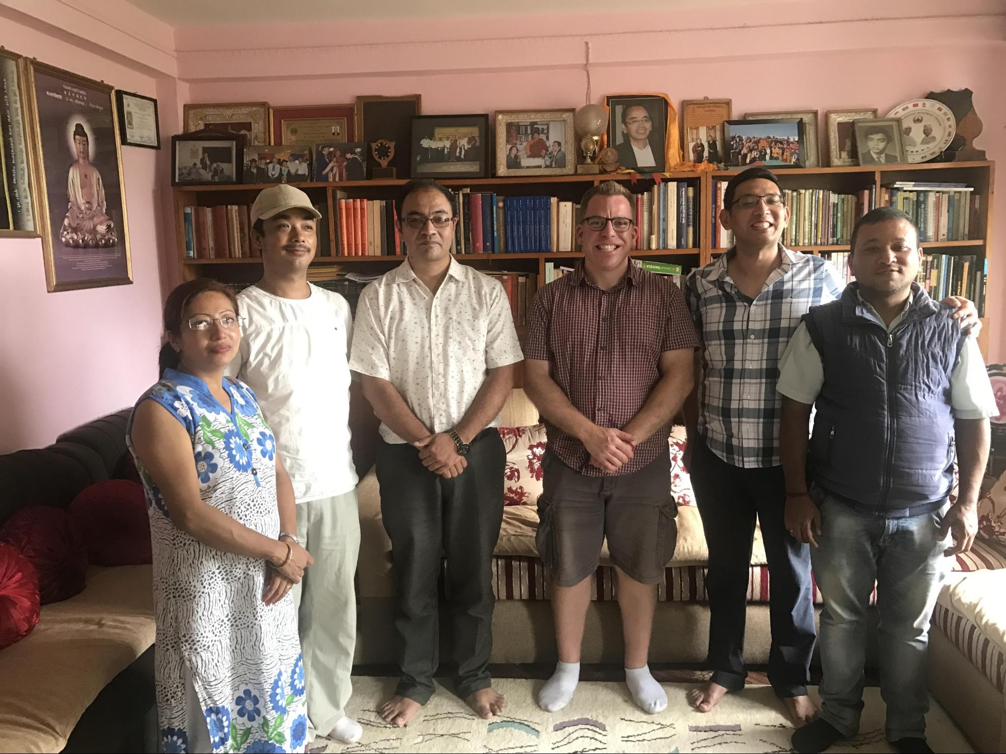 From left to right: Rashmi Shakya, Nabin Bajracharya (Scanning Technician), Milan Shakya (NIBS Managing Director), Travis DeTour, Miroj Shakya (Director of NIBS), Tejendra Shakya